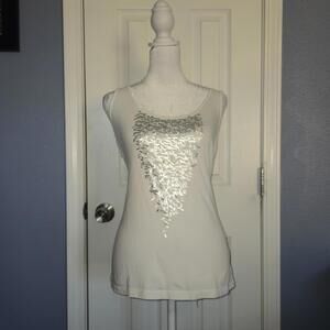 DeCorp M Stylish White Tank Top with Silver Sequin Detail Western Boho Fall